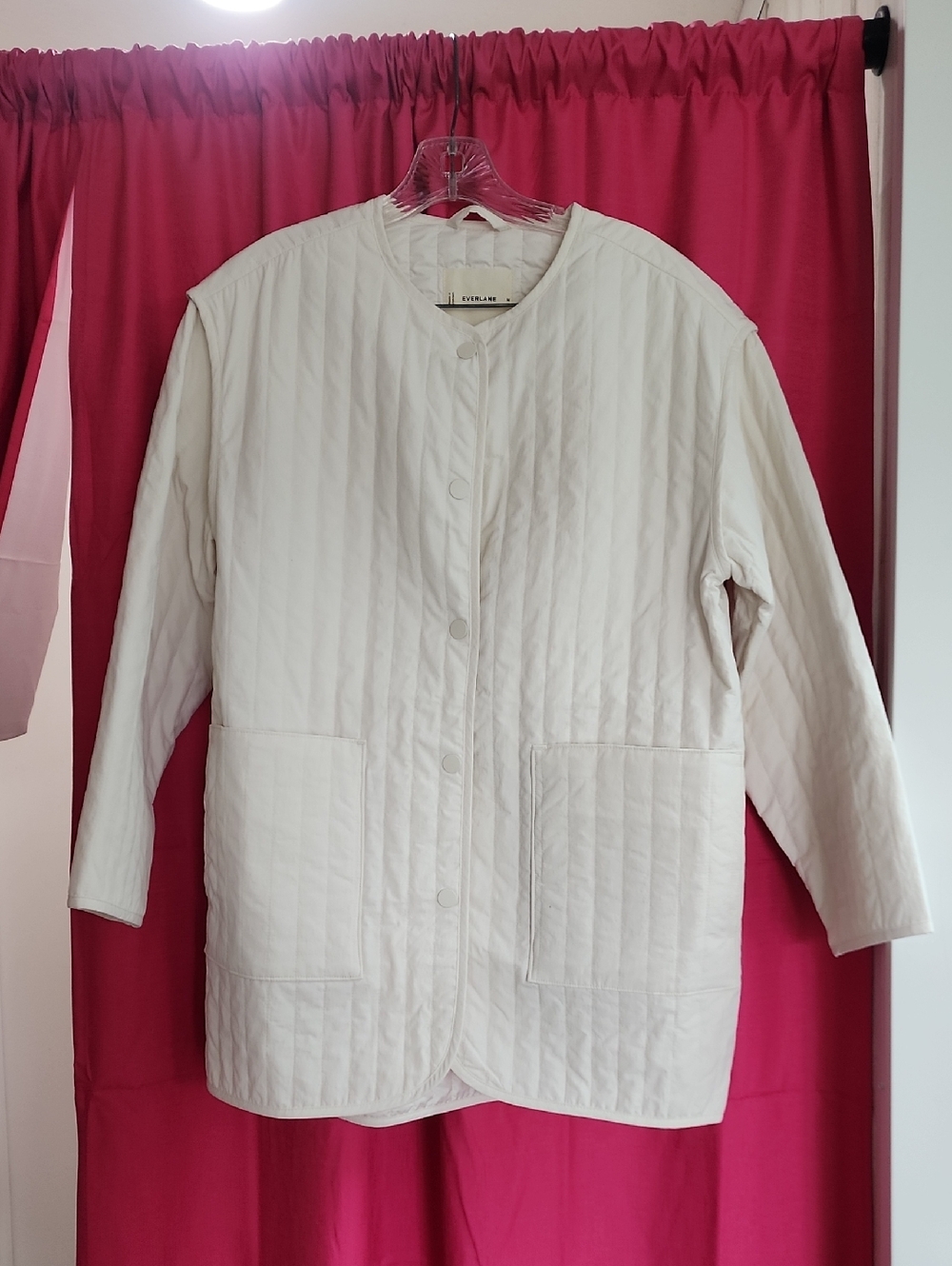 Everlane Light Cream Quilted Snap-Front Jacket